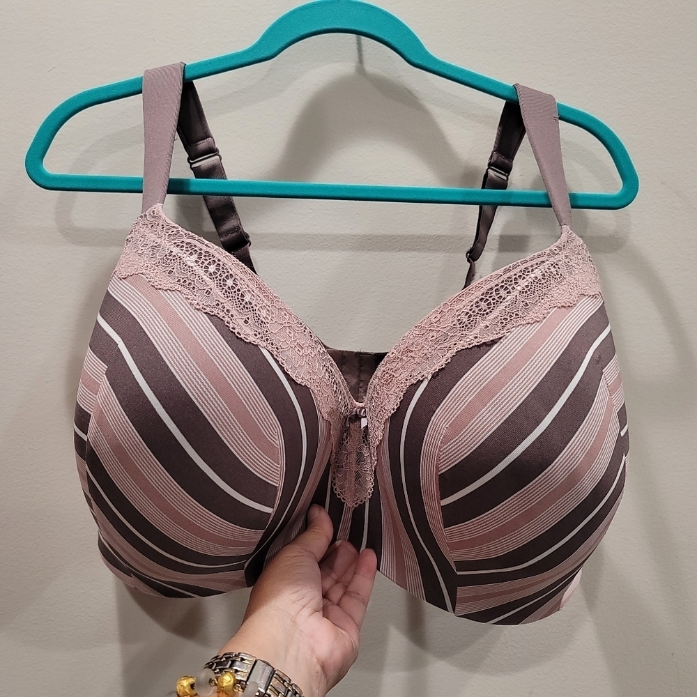 Sz 44H Cacique Pink/Brown Lightly Lined T-shirt No Wire Bra